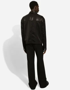 Fabric and leather jacket