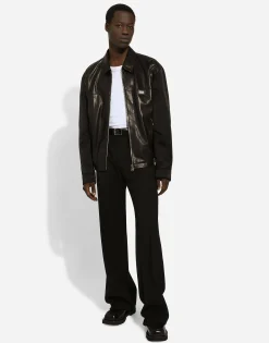Fabric and leather jacket