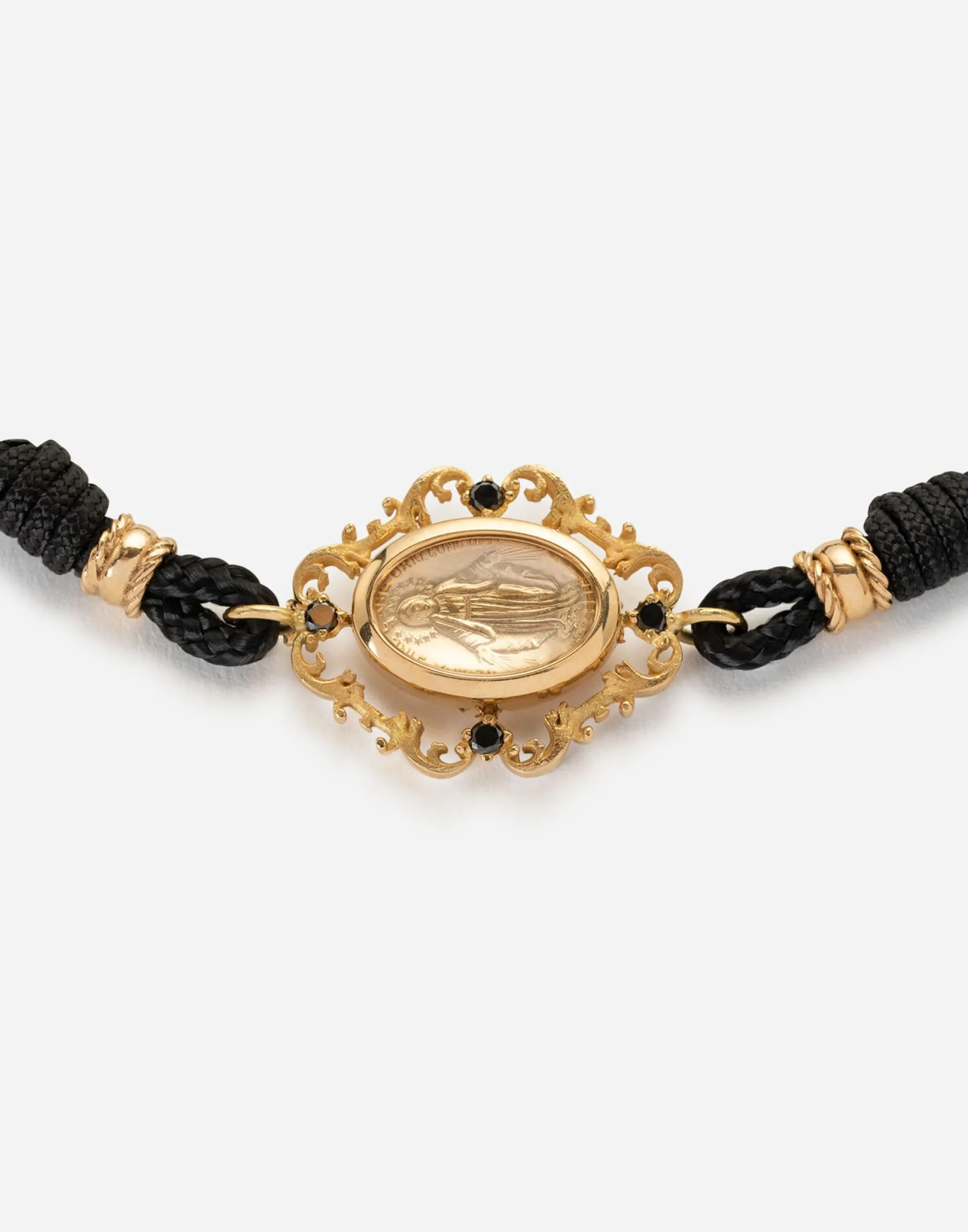 Fabric Devotion bracelet with yellow gold pendant charm