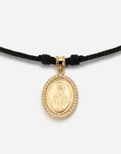 Fabric Devotion bracelet with yellow and white gold pendant charm with diamonds