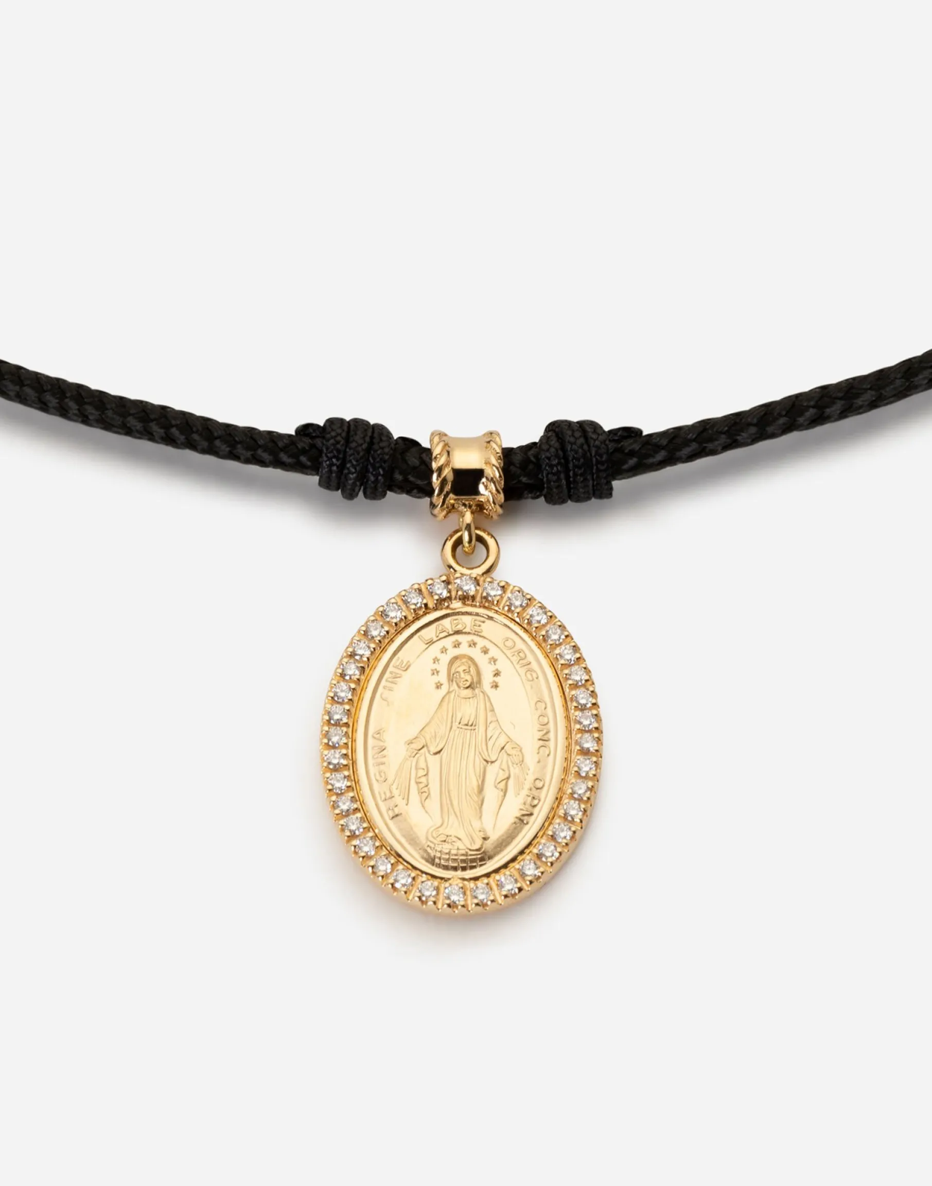 Fabric Devotion bracelet with yellow and white gold pendant charm with diamonds