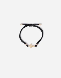 Fabric Sicily bracelet with yellow gold cross