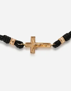 Fabric Sicily bracelet with yellow gold cross
