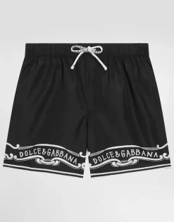 Fabric swim trunks with bandanna print