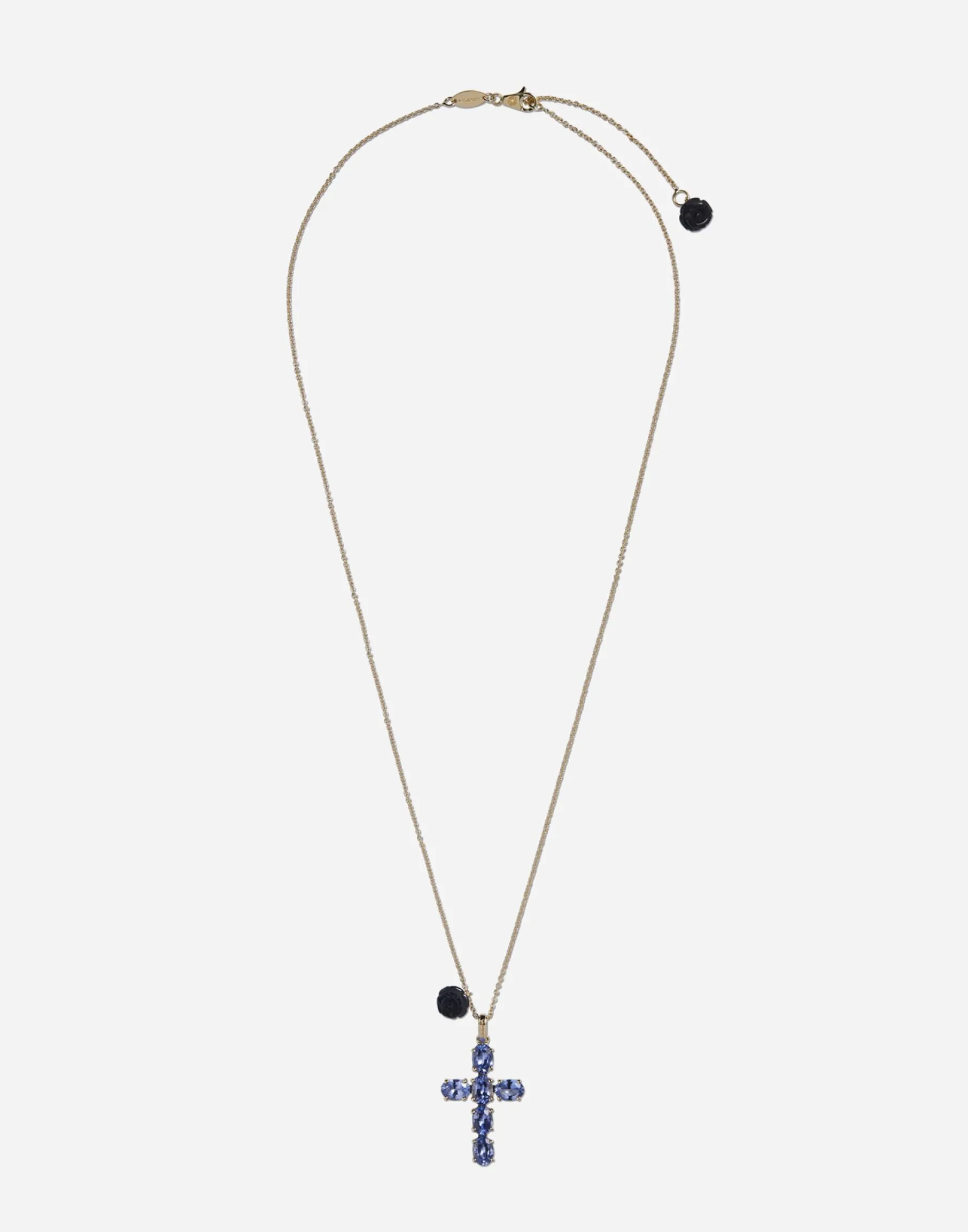 Family cross and rose pendats on yellow gold chain