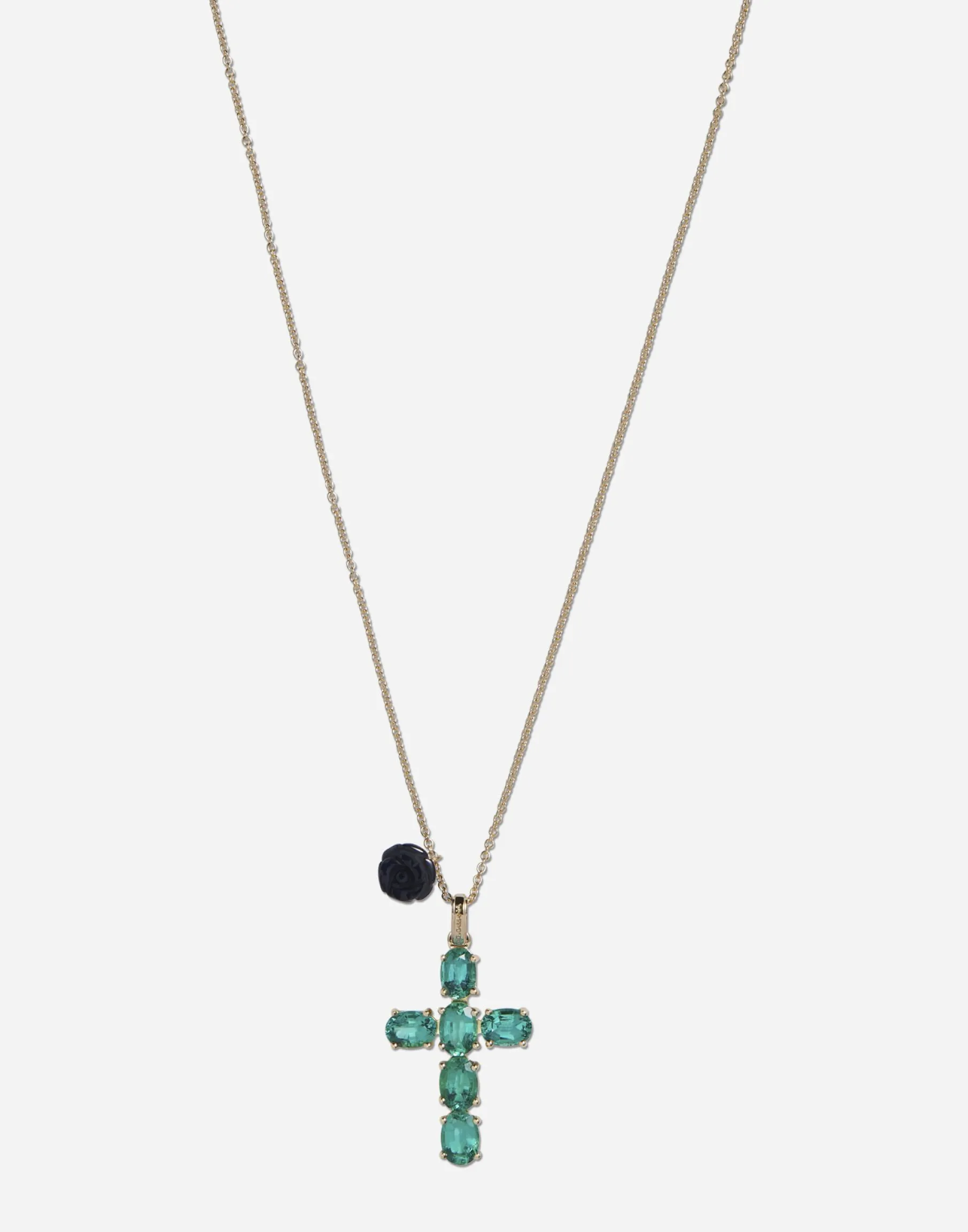 Family cross pendant with emeralds