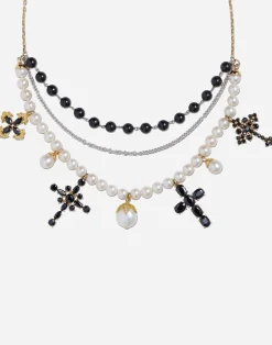 Family necklace in yellow and white gold black sapphires