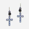 Family yellow gold earrings with rose and cross pendant