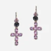 Family yellow gold earrings with rose and cross pendant