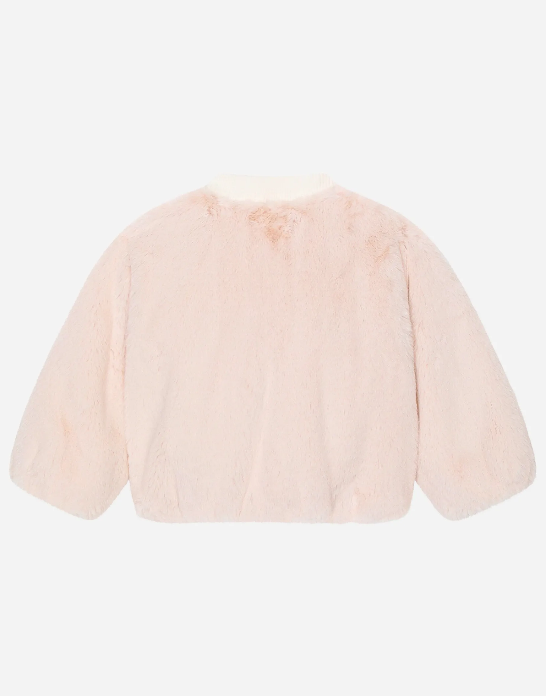 Faux fur bomber jacket with embroidered baby leopard patch