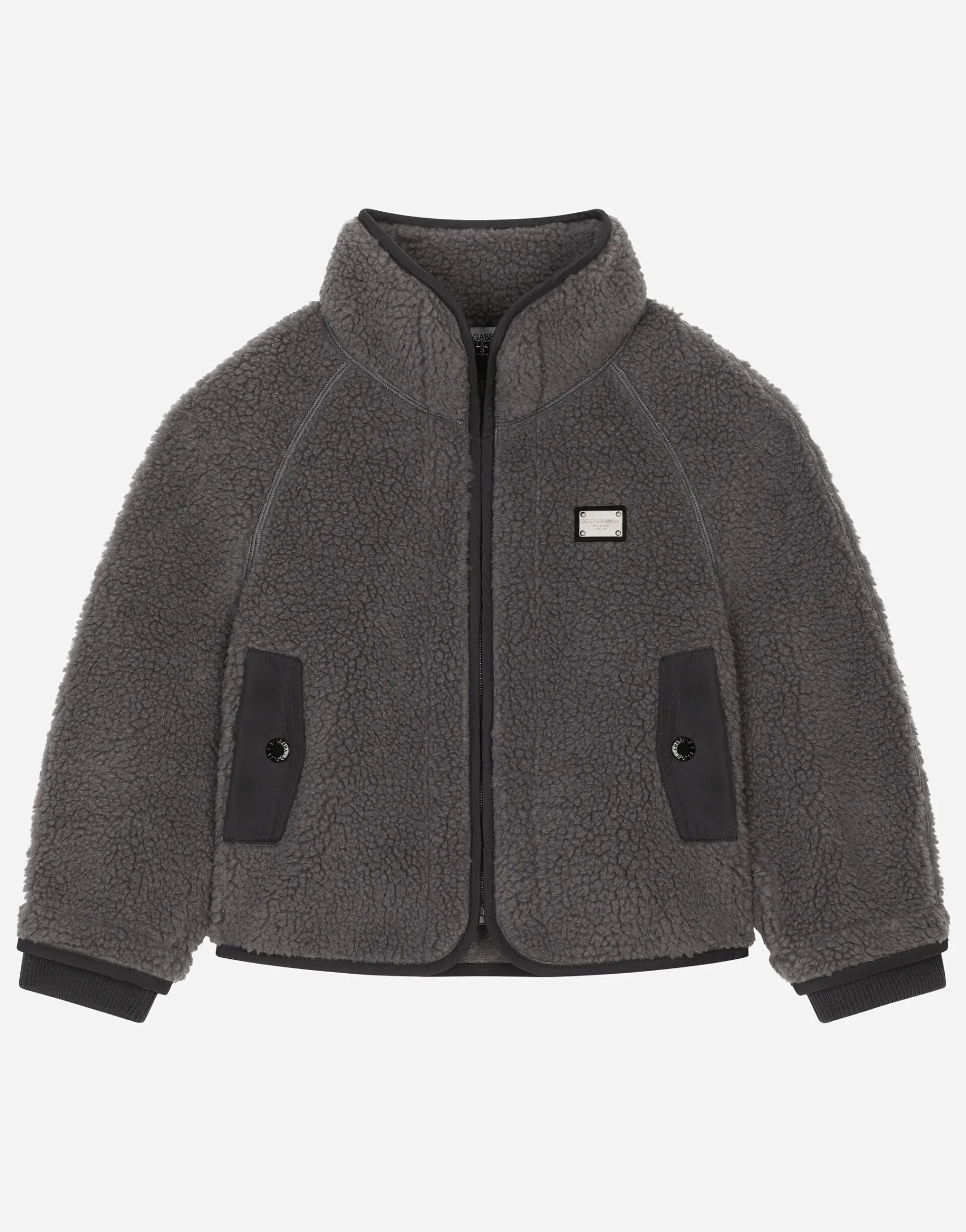 Faux fur jacket with branded tag