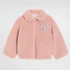 Faux fur jacket with patch