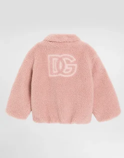 Faux fur jacket with patch