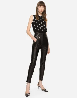 Faux leather jeans with zipper