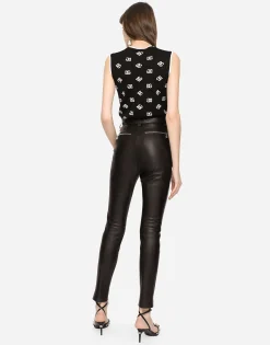 Faux leather jeans with zipper