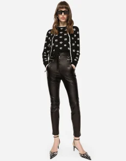 Faux leather jeans with zipper
