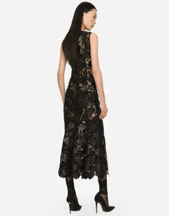 Faux leather macramé calf-length dress