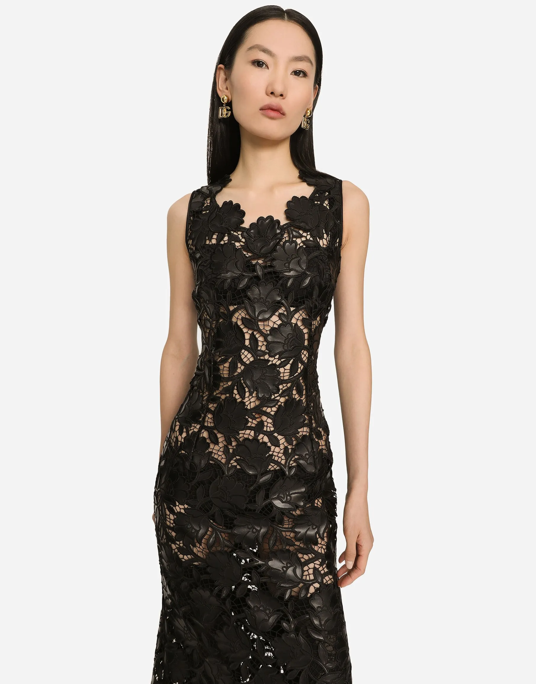 Faux leather macramé calf-length dress