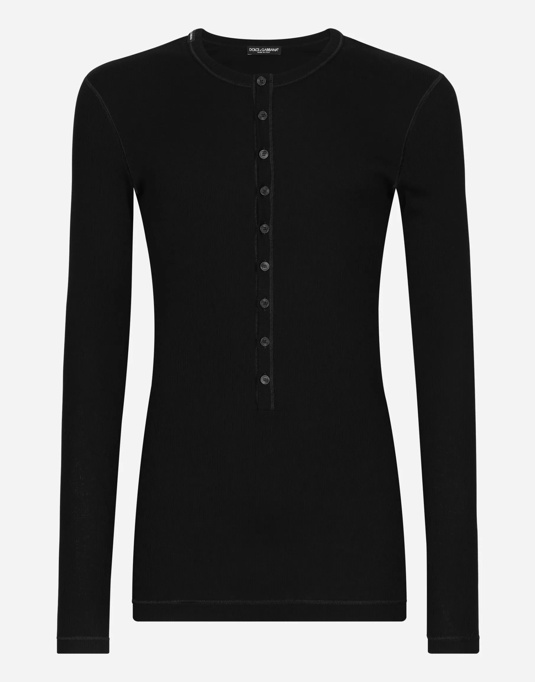 Fine-rib cotton granddad-neck T-shirt