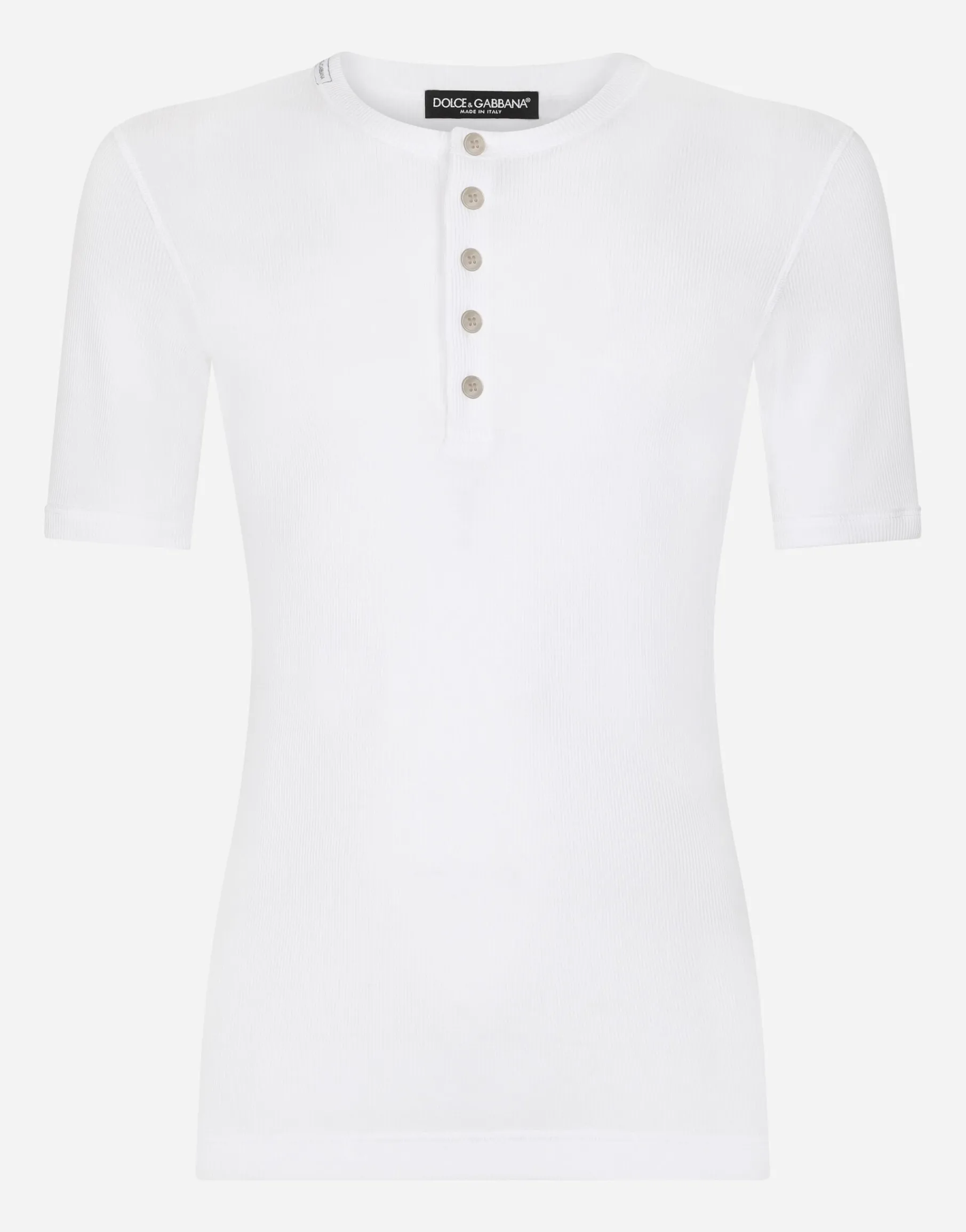 Fine-rib cotton granddad-neck T-shirt