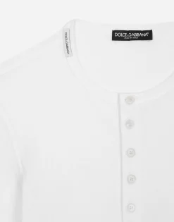 Fine-rib cotton granddad-neck T-shirt