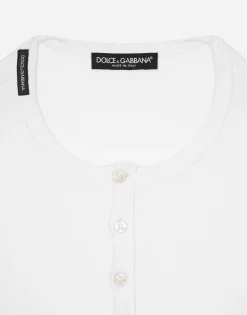 Fine-rib cotton granddad-neck T-shirt
