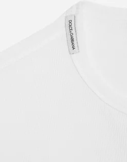 Fine-rib cotton granddad-neck T-shirt