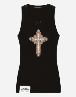 Fine-rib cotton singlet with patch