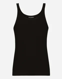 Fine-rib washed cotton singlet
