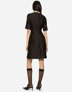 Fit-and-flare midi dress in floral jacquard