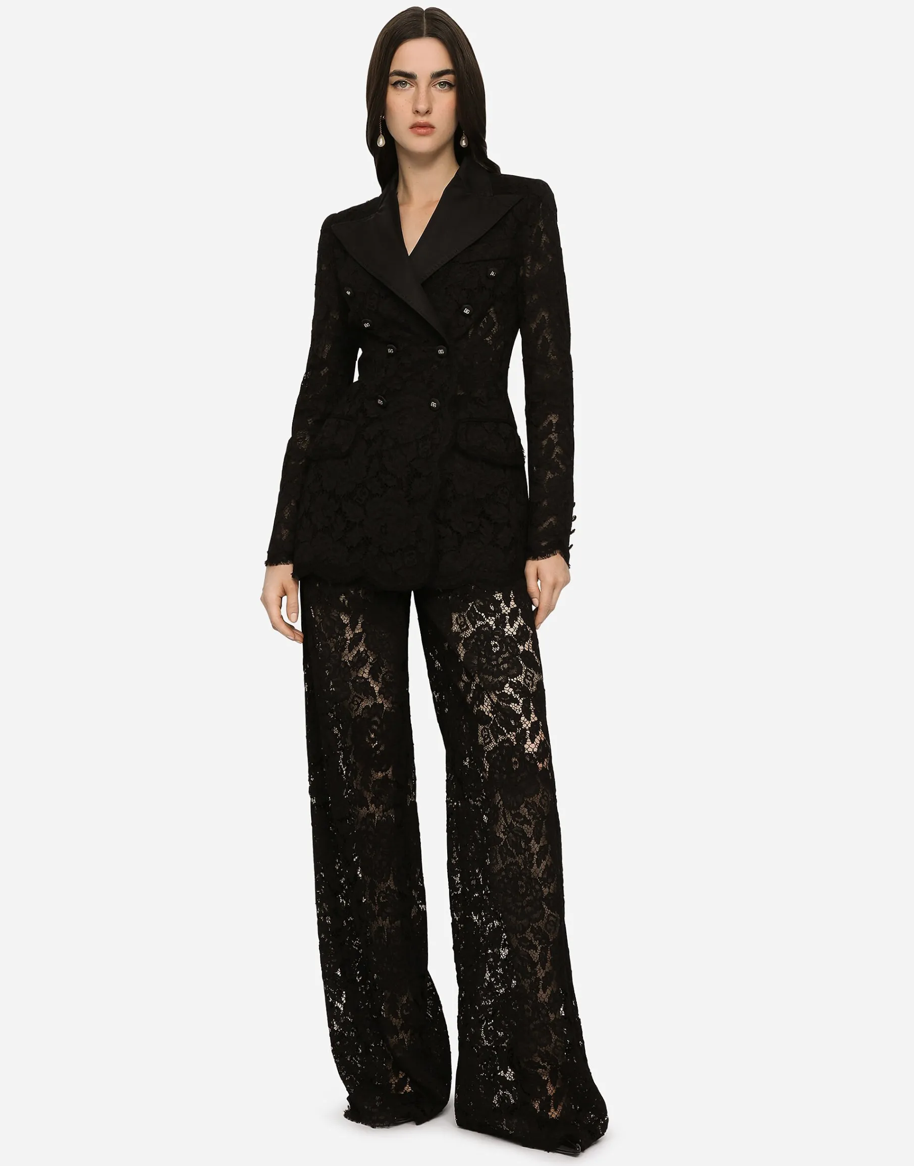 Flared branded stretch lace pants