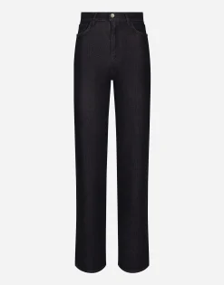 Flared cotton denim and silk jeans