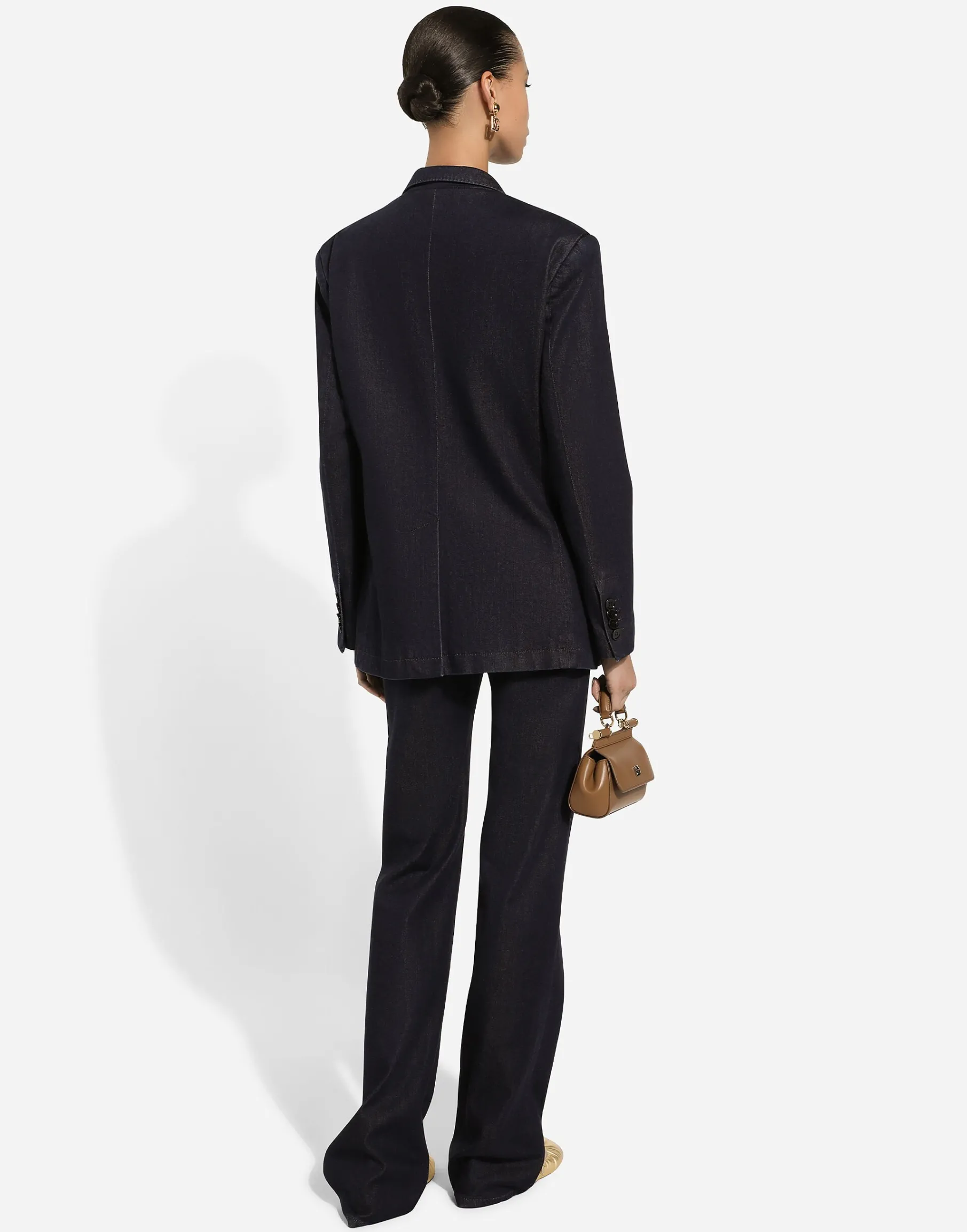 Flared cotton denim and silk jeans