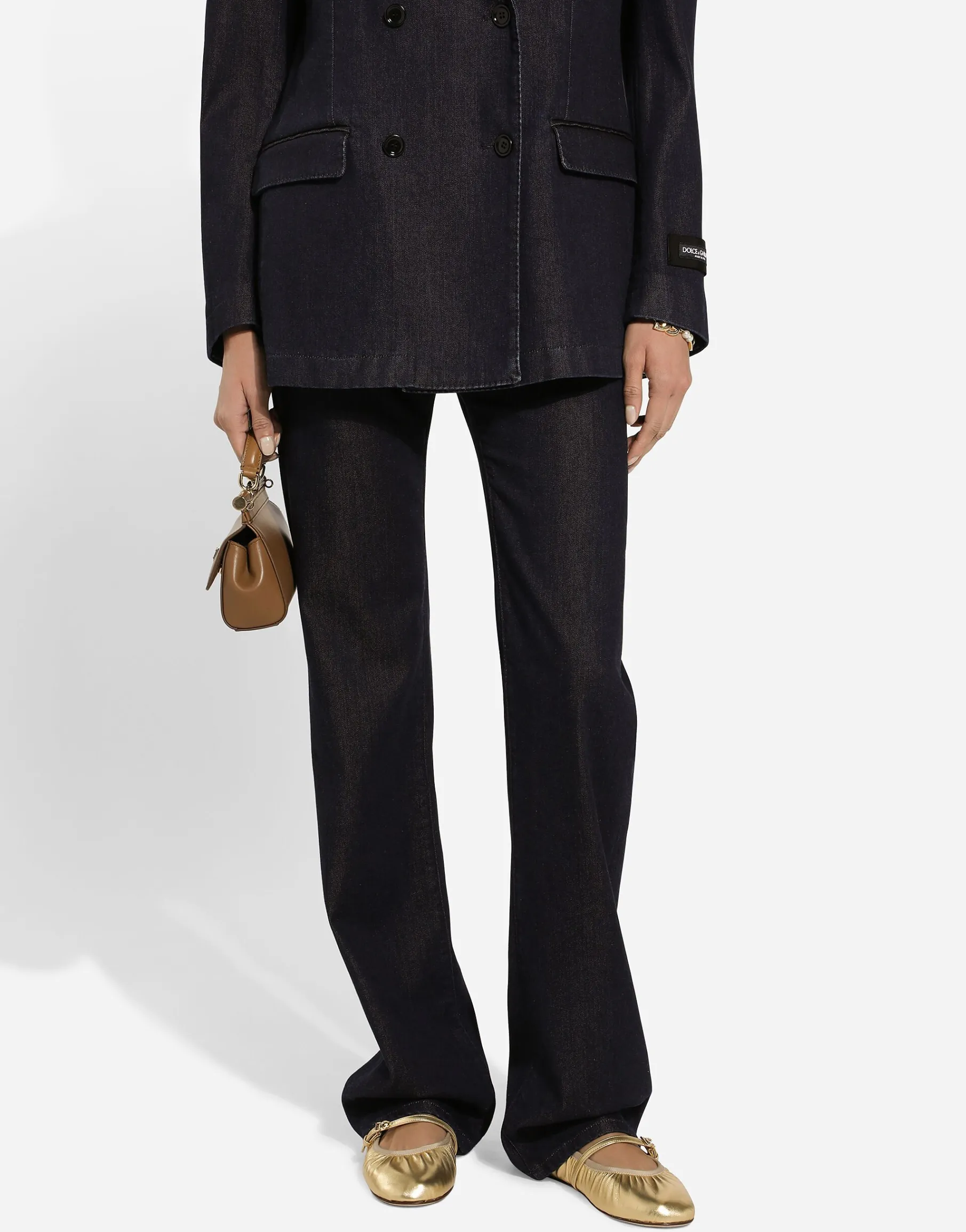 Flared cotton denim and silk jeans