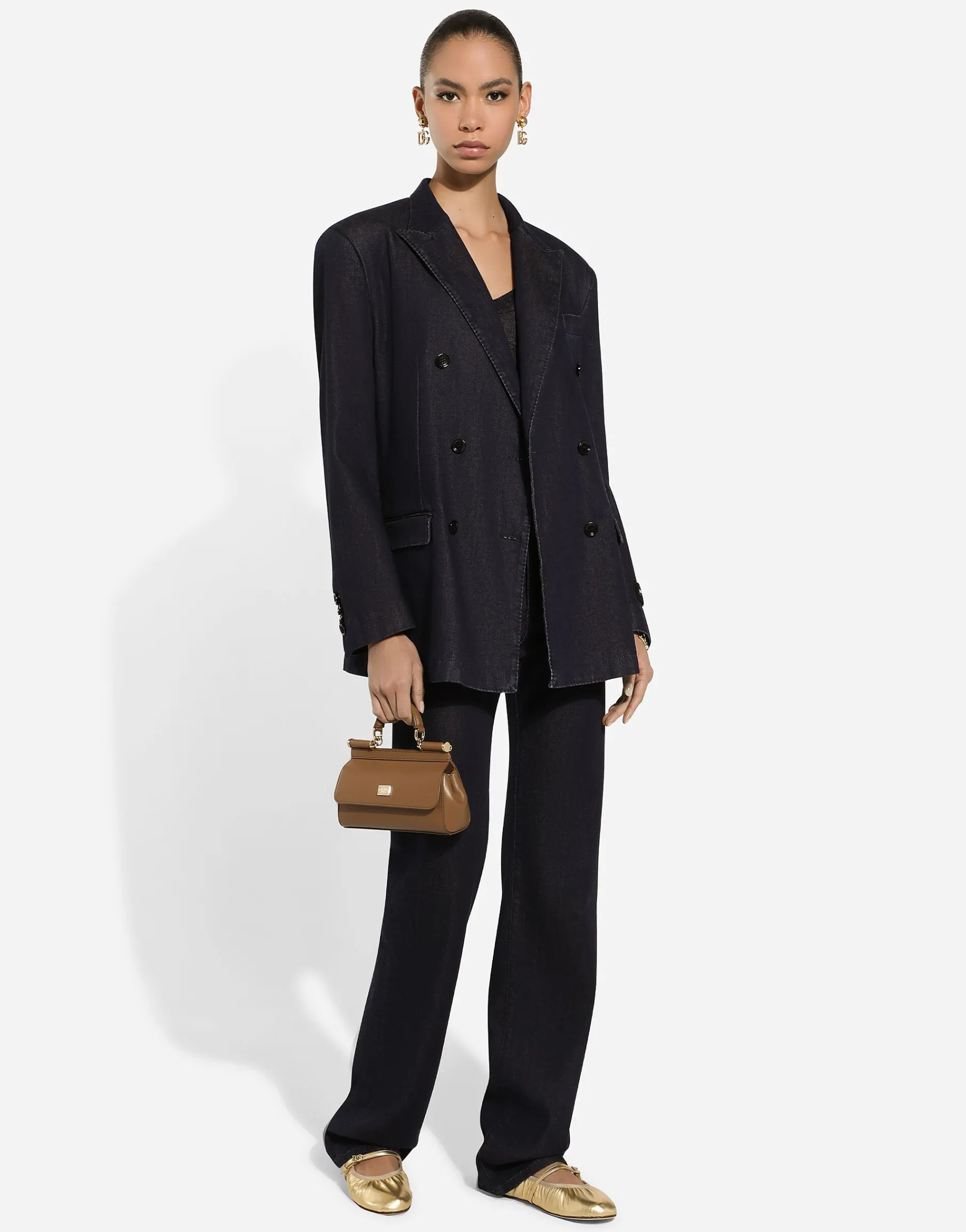 Flared cotton denim and silk jeans