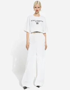 Flared cotton gabardine pants