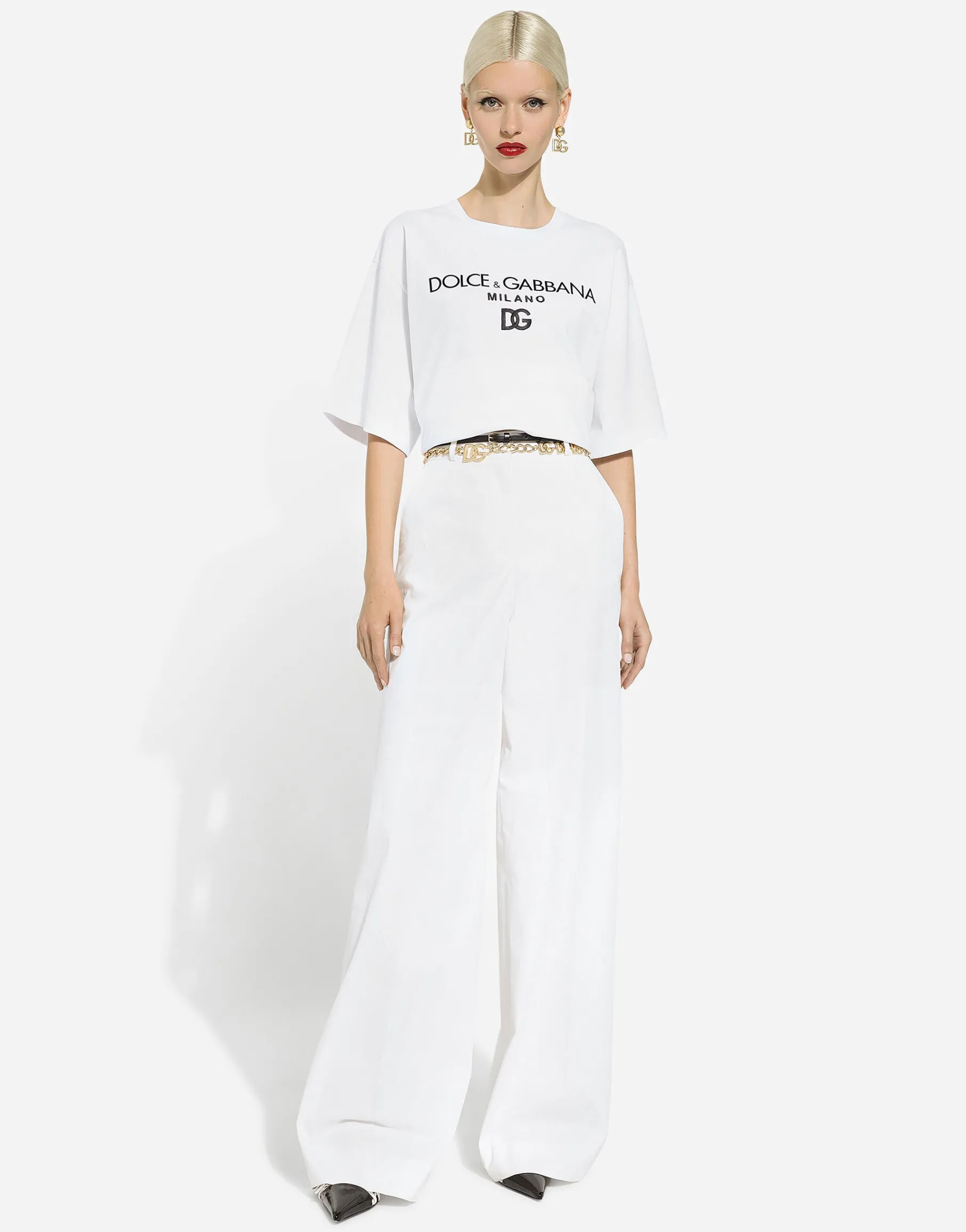 Flared cotton gabardine pants