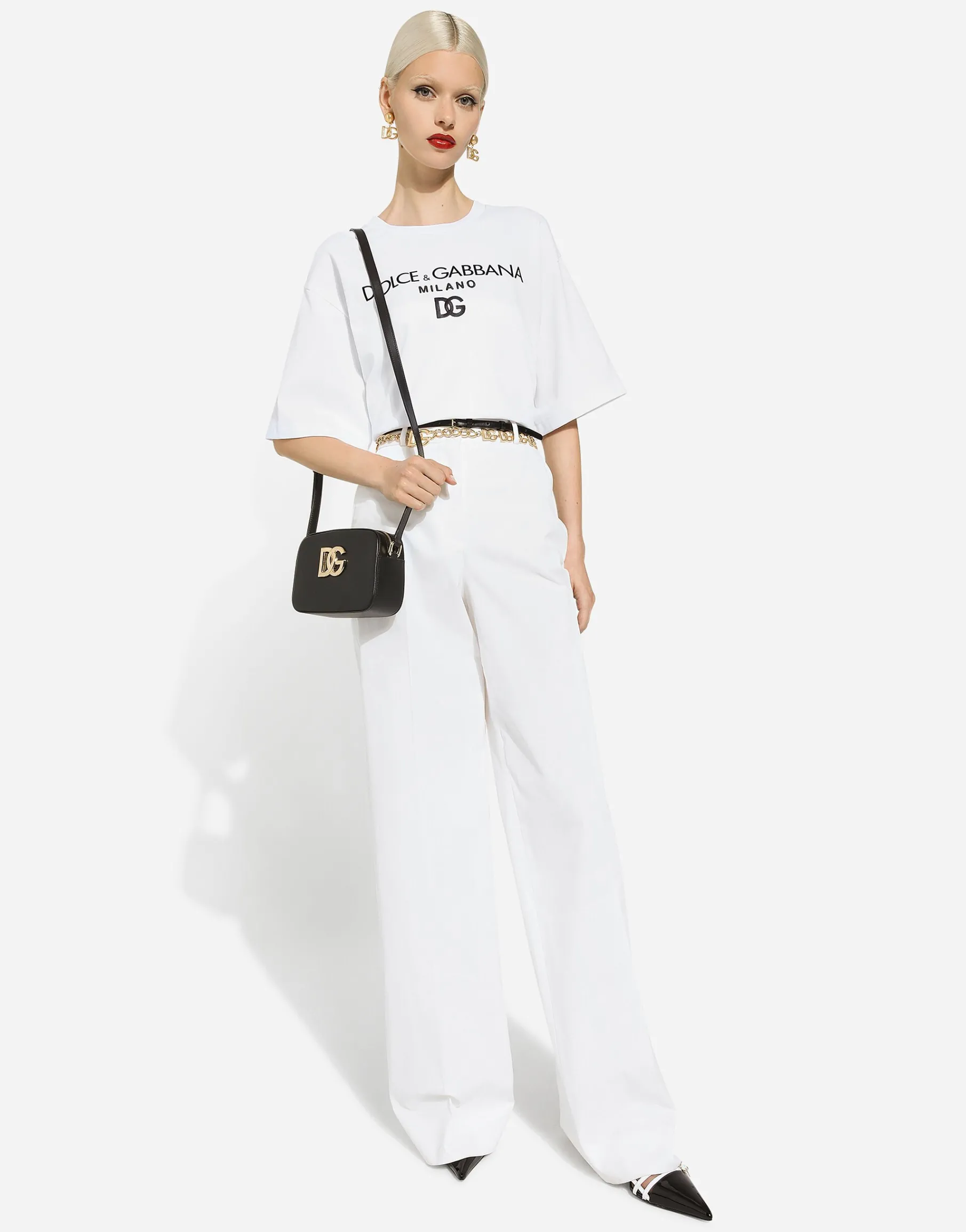 Flared cotton gabardine pants