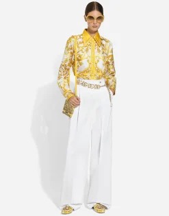 Flared cotton poplin pants