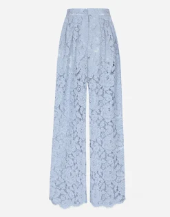 Flared floral cordonetto lace pants with DG logo
