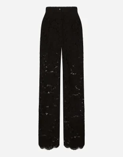 Flared floral cordonetto lace pants with DG logo