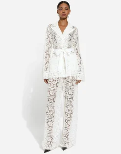 Flared floral cordonetto lace pants