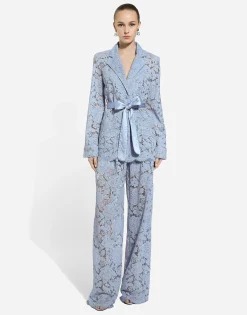 Flared floral cordonetto lace pants with DG logo