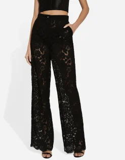 Flared floral cordonetto lace pants with DG logo