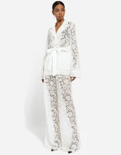 Flared floral cordonetto lace pants
