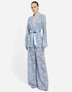 Flared floral cordonetto lace pants with DG logo
