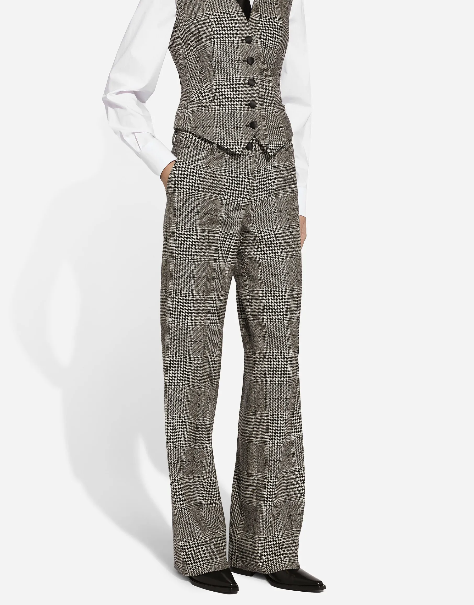 Flared glen plaid pants