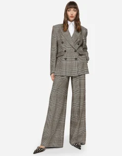 Flared glen plaid pants