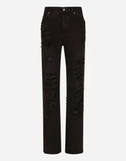 Flared jeans with ripped details