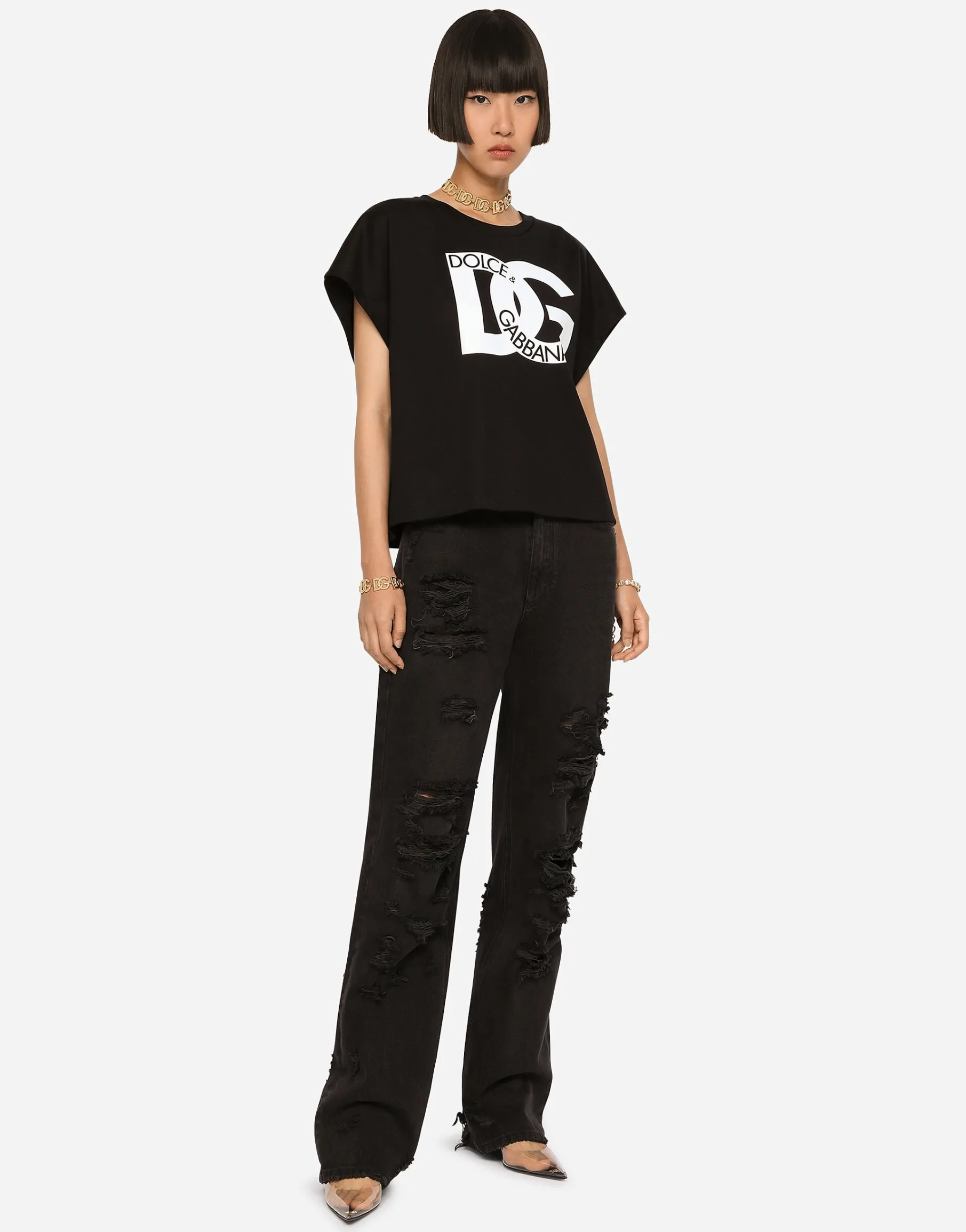 Flared jeans with ripped details
